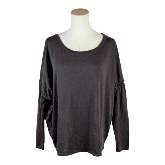 Chaser Gray Long Sleeve Top NWT Braided Sleeve Boho Scoop Neck Loungewear - Picture 1 of 11